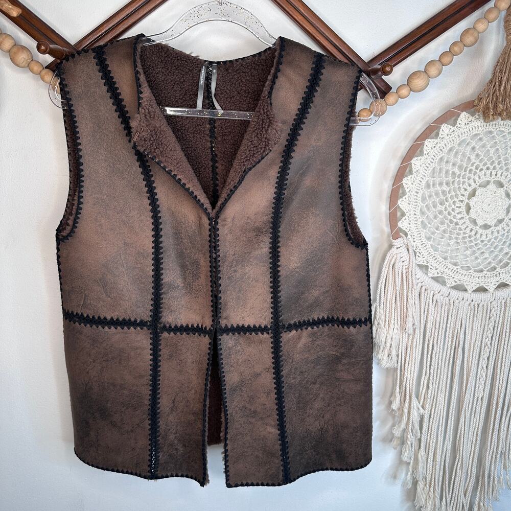 Anthropologie Stitched Sherpa Fleece Vest